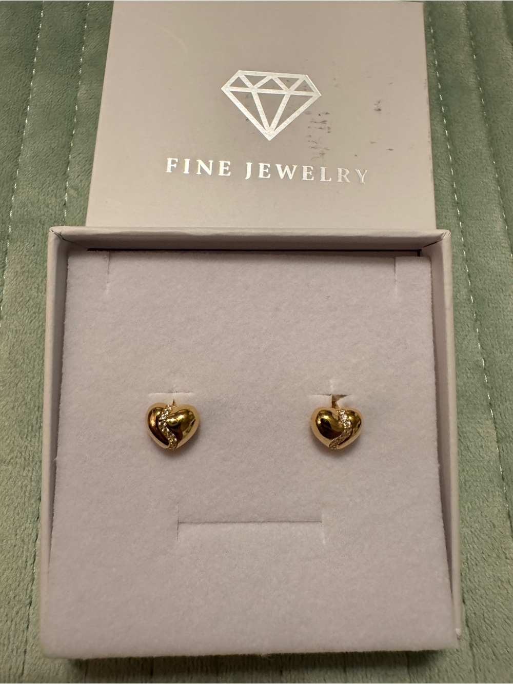 Gold Heart Stud Earrings with Sparkle Accent